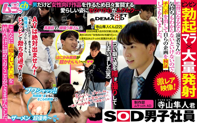 【無料フル】SOD男子社員 制作部 ムラっch AD 寺山隼人君 ビンビン勃起マラ×大量発射 監督になるなら演者さんの気持ちもわからないといけないのでチ〇ポを出して自らの企画を検証してもらいました。｜h_1534grmo00231